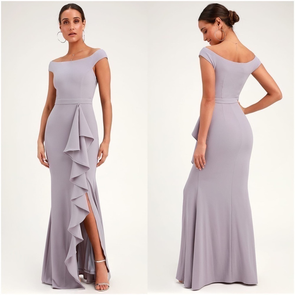 Lulu's Lavender Off-Shoulder Ruffle Maxi Dress